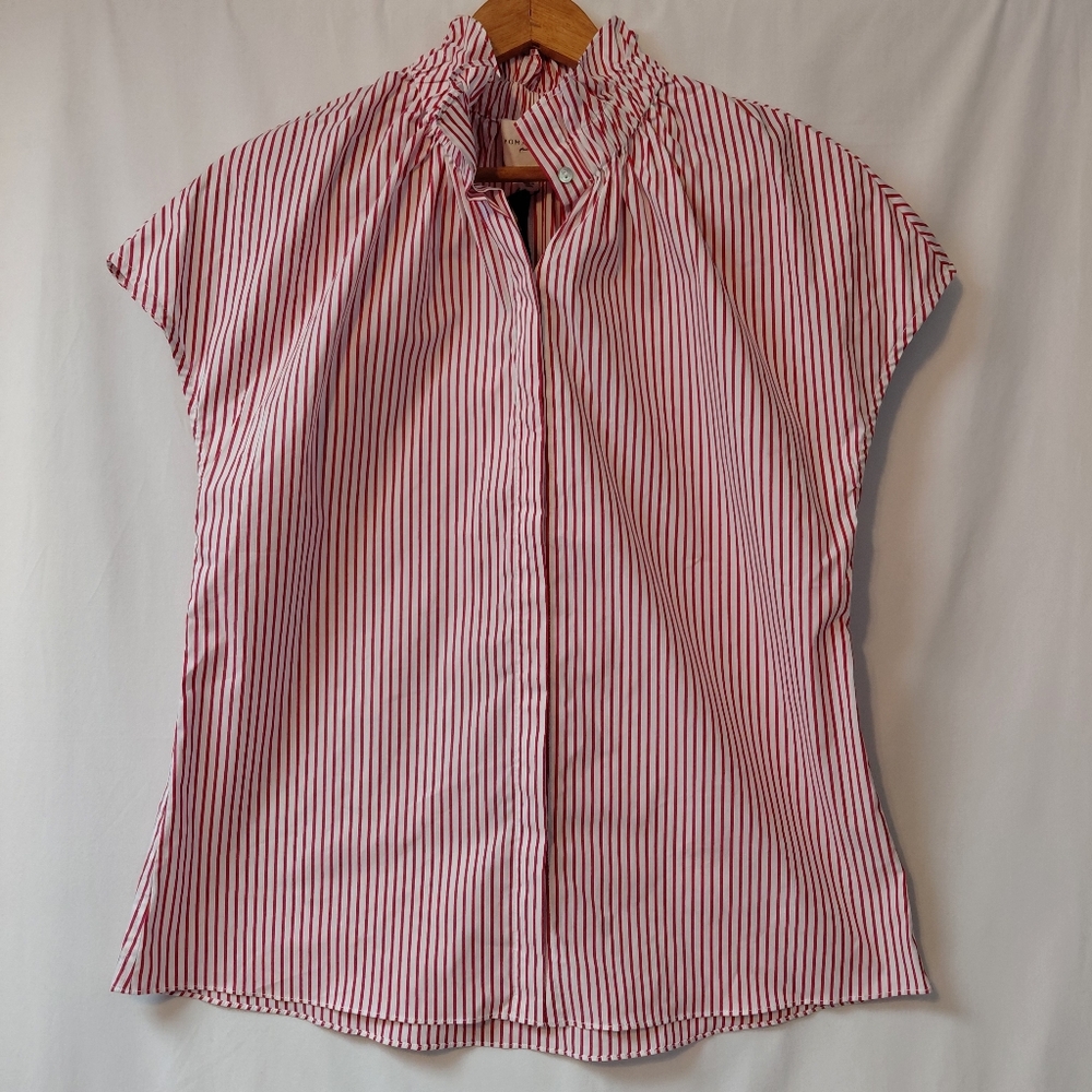 Pomander Place Red and White Striped Cap-Sleeve Blouse